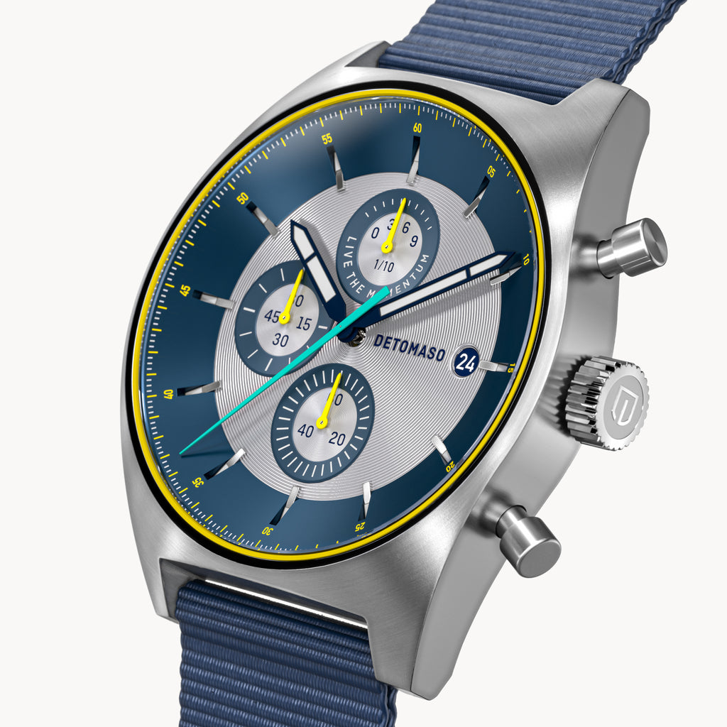 D10 CHRONOGRAPH LIMITED EDITION SILVER - Ocean Plastic Dark blue Woven - Detomaso Watches