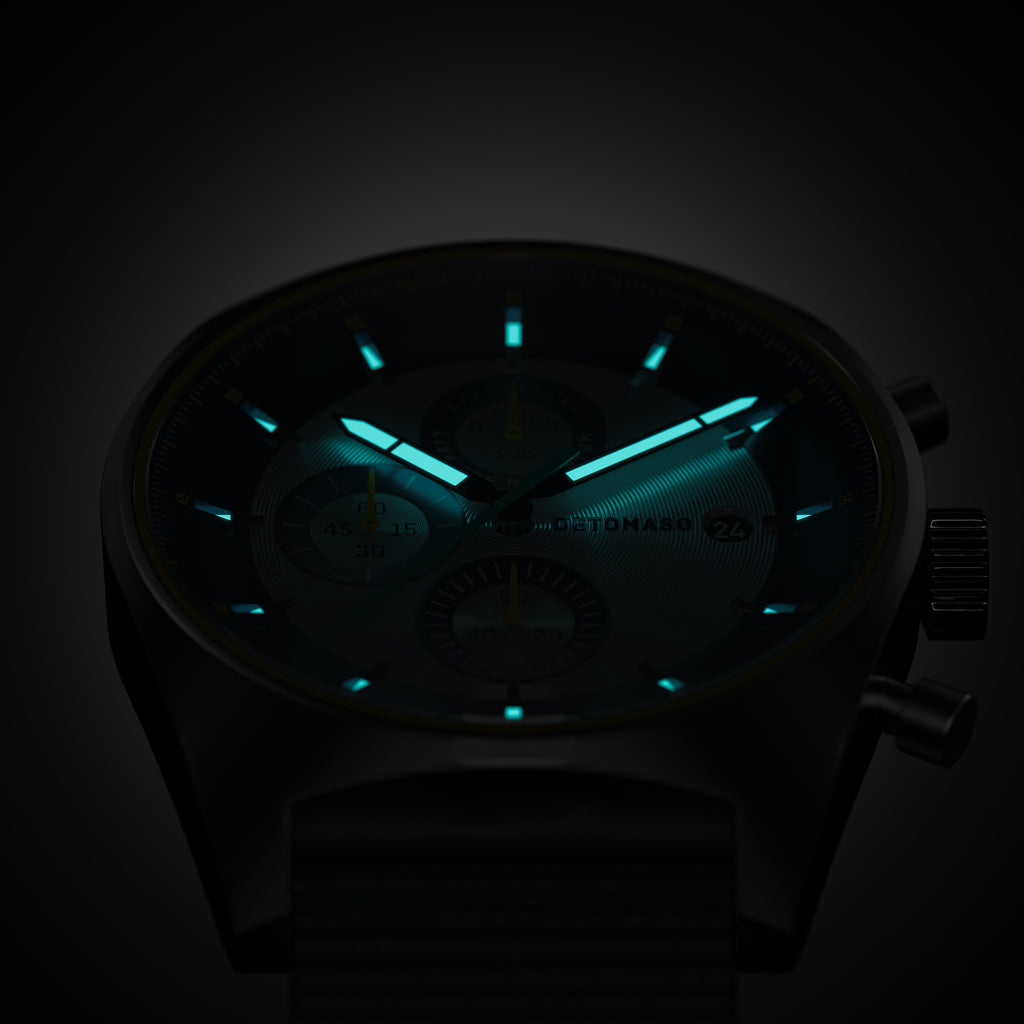 D10 CHRONOGRAPH LIMITED EDITION SILVER - Ocean Plastic Dark blue Woven - Detomaso Watches
