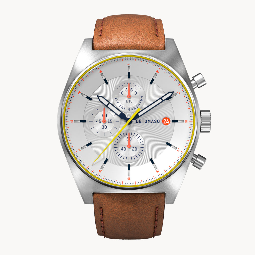 D10 CHRONOGRAPH LIMITED EDITION WHITE - Leather Brown Classic - Detomaso Watches