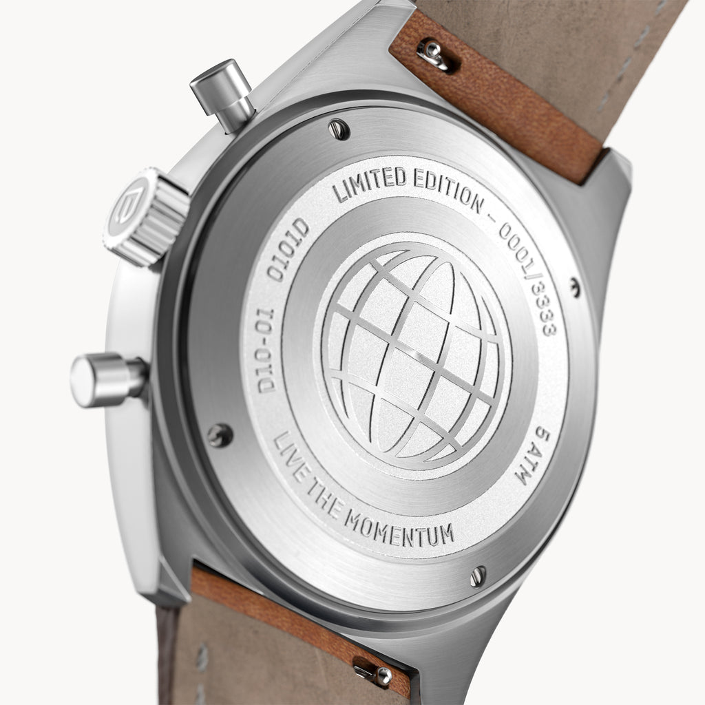 D10 CHRONOGRAPH LIMITED EDITION WHITE - Leather Brown Classic - Detomaso Watches