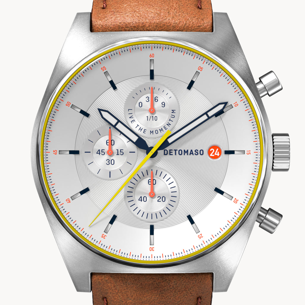 D10 CHRONOGRAPH LIMITED EDITION WHITE - Leather Brown Classic - Detomaso Watches