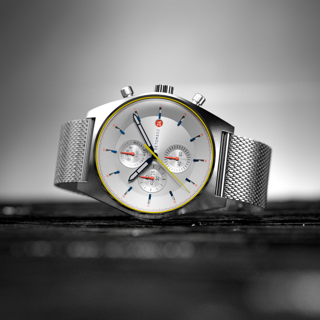 D10 CHRONOGRAPH LIMITED EDITION WHITE - Mesh Silver Brushed - Detomaso Watches