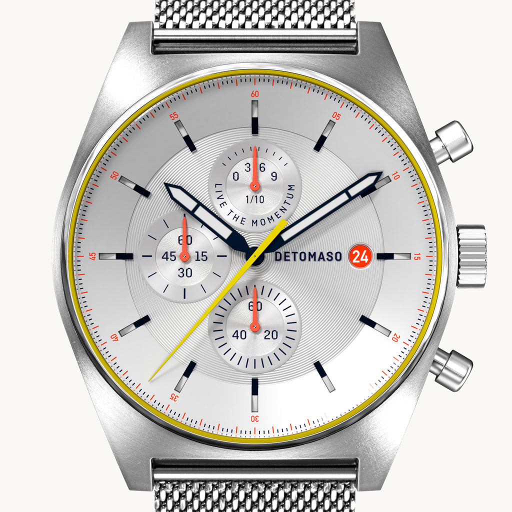 D10 CHRONOGRAPH LIMITED EDITION WHITE - Mesh Silver Brushed - Detomaso Watches