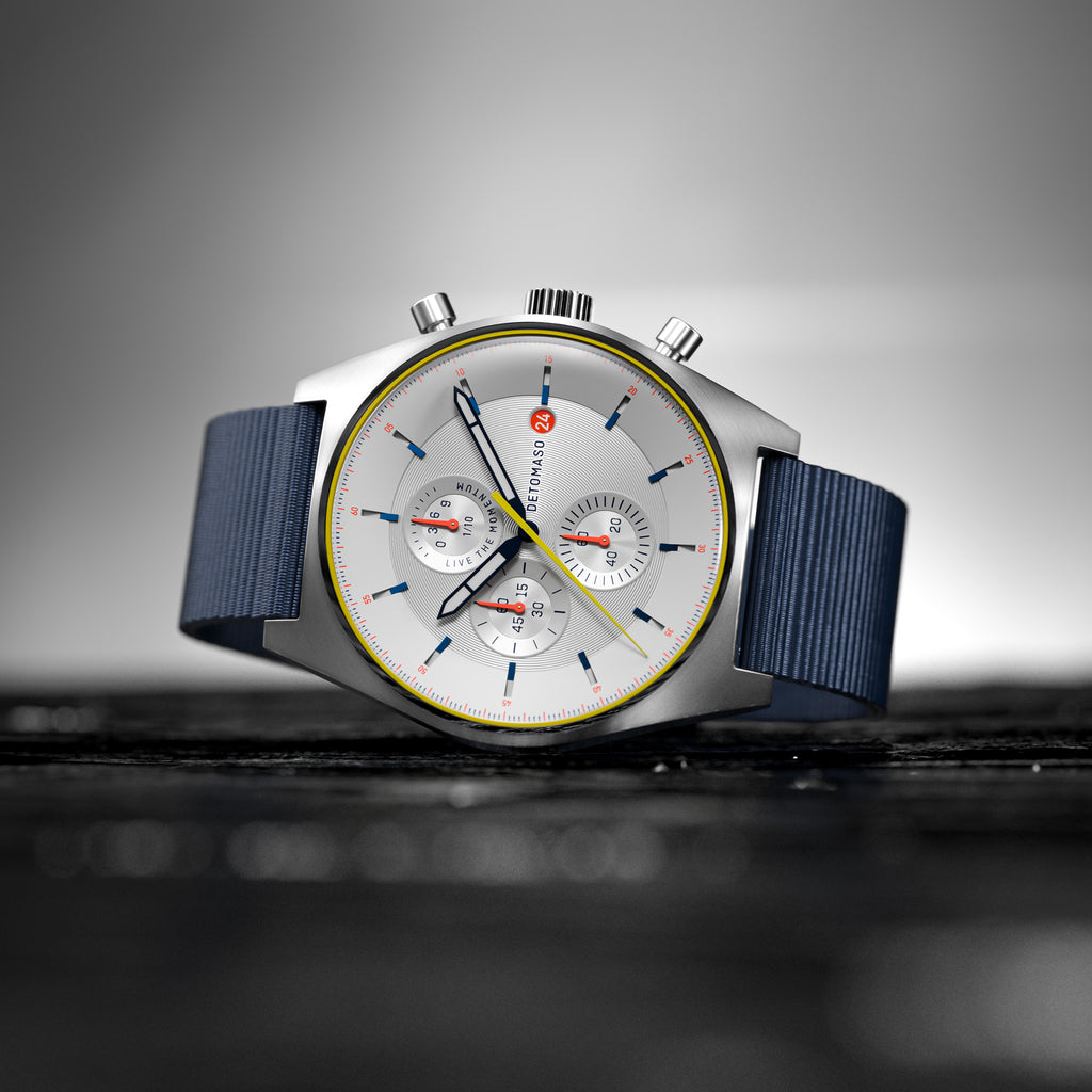D10 CHRONOGRAPH LIMITED EDITION WHITE - Ocean Plastic Dark blue Woven - Detomaso Watches