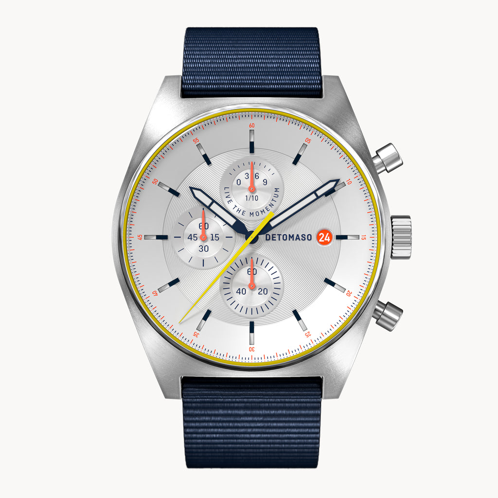 D10 CHRONOGRAPH LIMITED EDITION WHITE - Ocean Plastic Dark blue Woven - Detomaso Watches