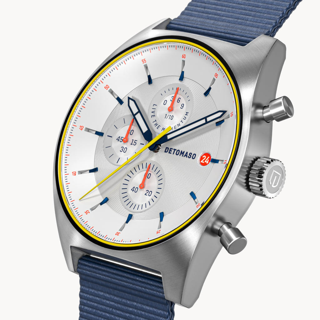 D10 CHRONOGRAPH LIMITED EDITION WHITE - Ocean Plastic Dark blue Woven - Detomaso Watches