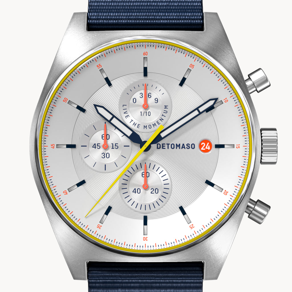 D10 CHRONOGRAPH LIMITED EDITION WHITE - Ocean Plastic Dark blue Woven - Detomaso Watches