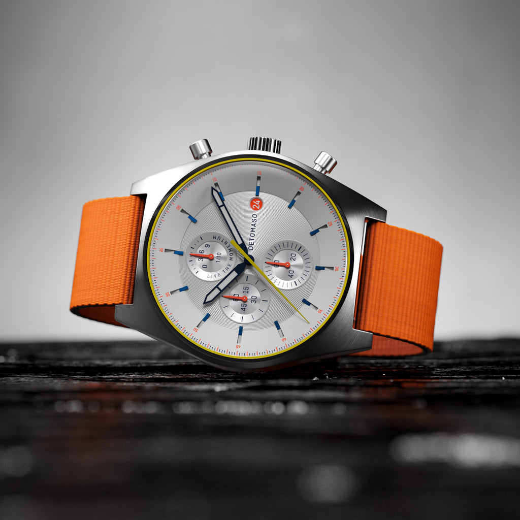 D10 CHRONOGRAPH LIMITED EDITION WHITE - Ocean Plastic Orange Woven - Detomaso Watches