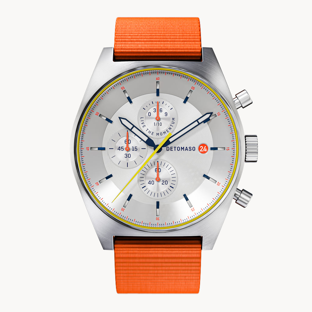 D10 CHRONOGRAPH LIMITED EDITION WHITE - Ocean Plastic Orange Woven - Detomaso Watches