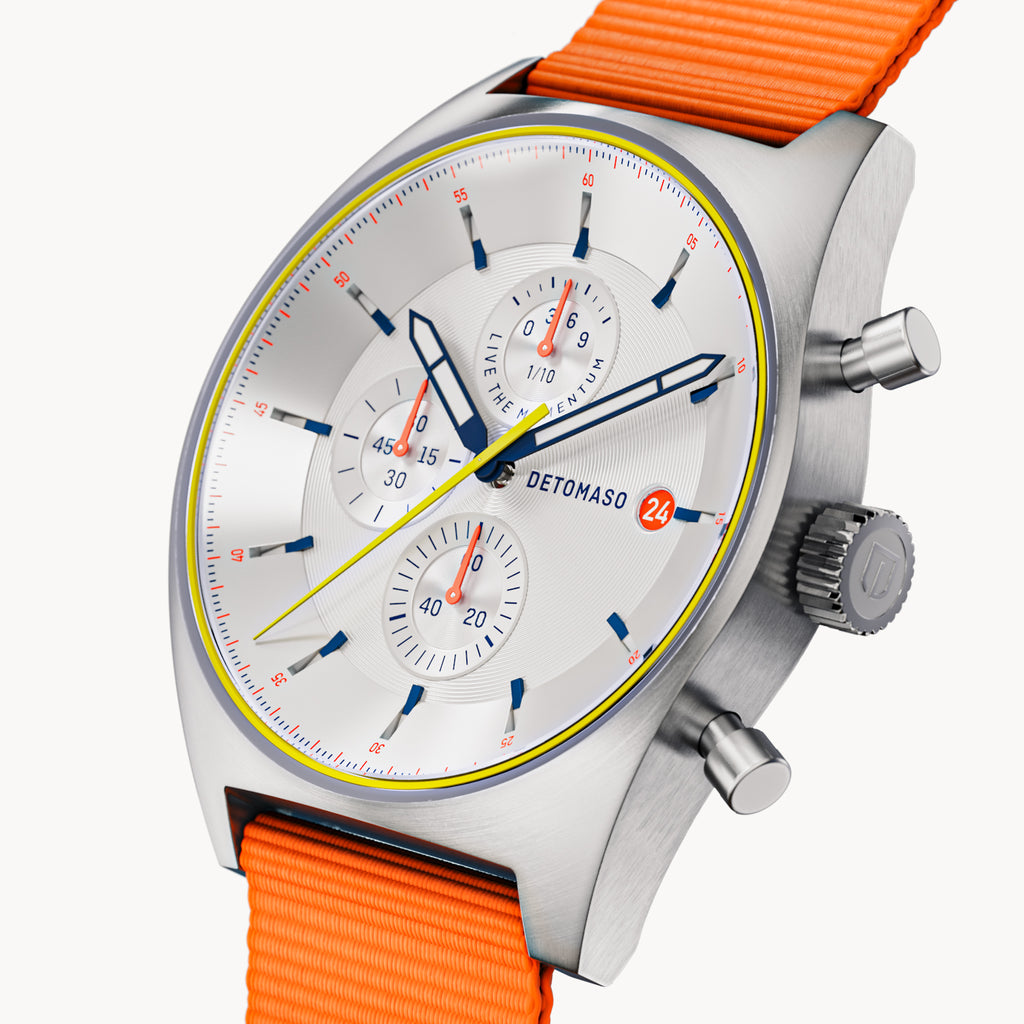 D10 CHRONOGRAPH LIMITED EDITION WHITE - Ocean Plastic Orange Woven - Detomaso Watches