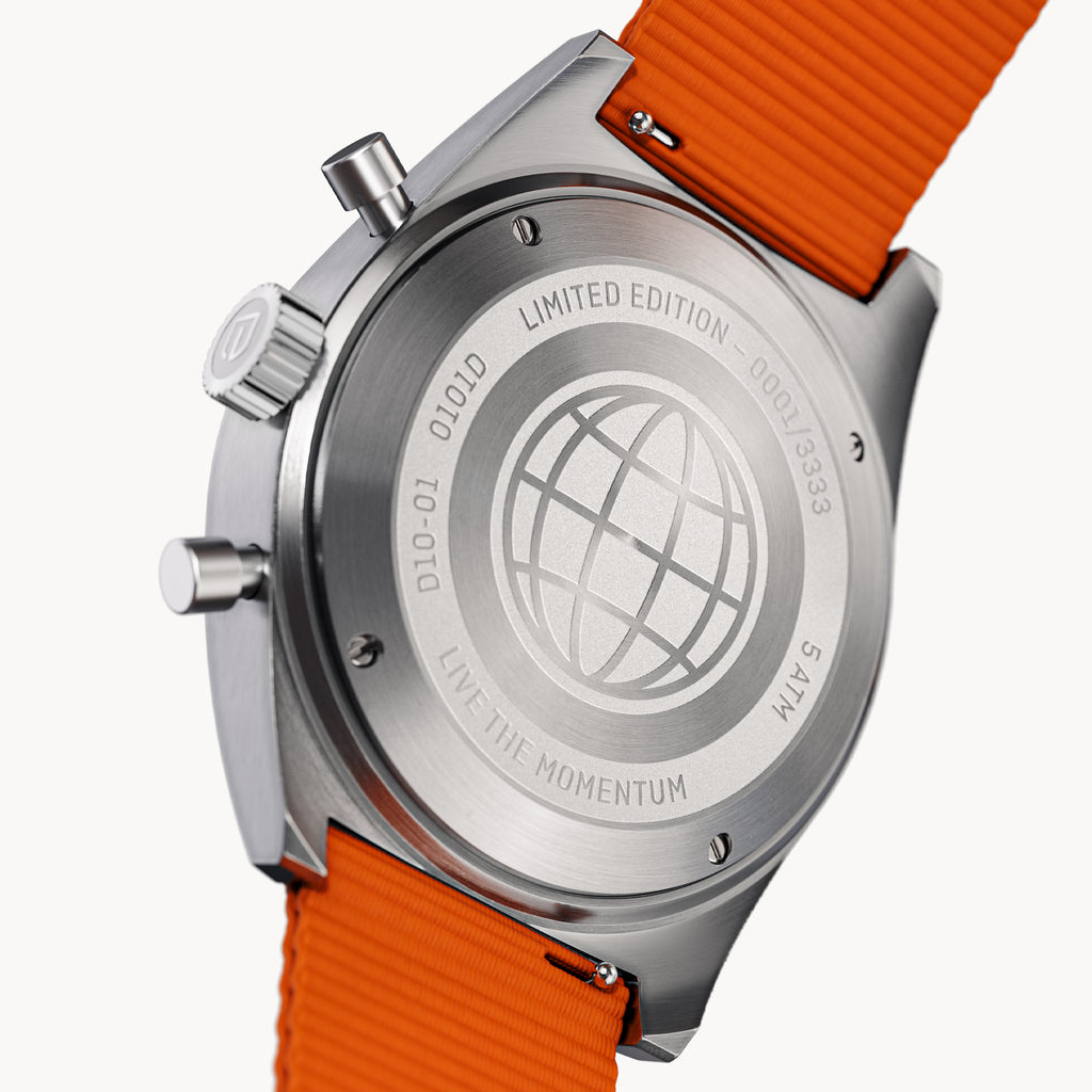 D10 CHRONOGRAPH LIMITED EDITION WHITE - Ocean Plastic Orange Woven - Detomaso Watches
