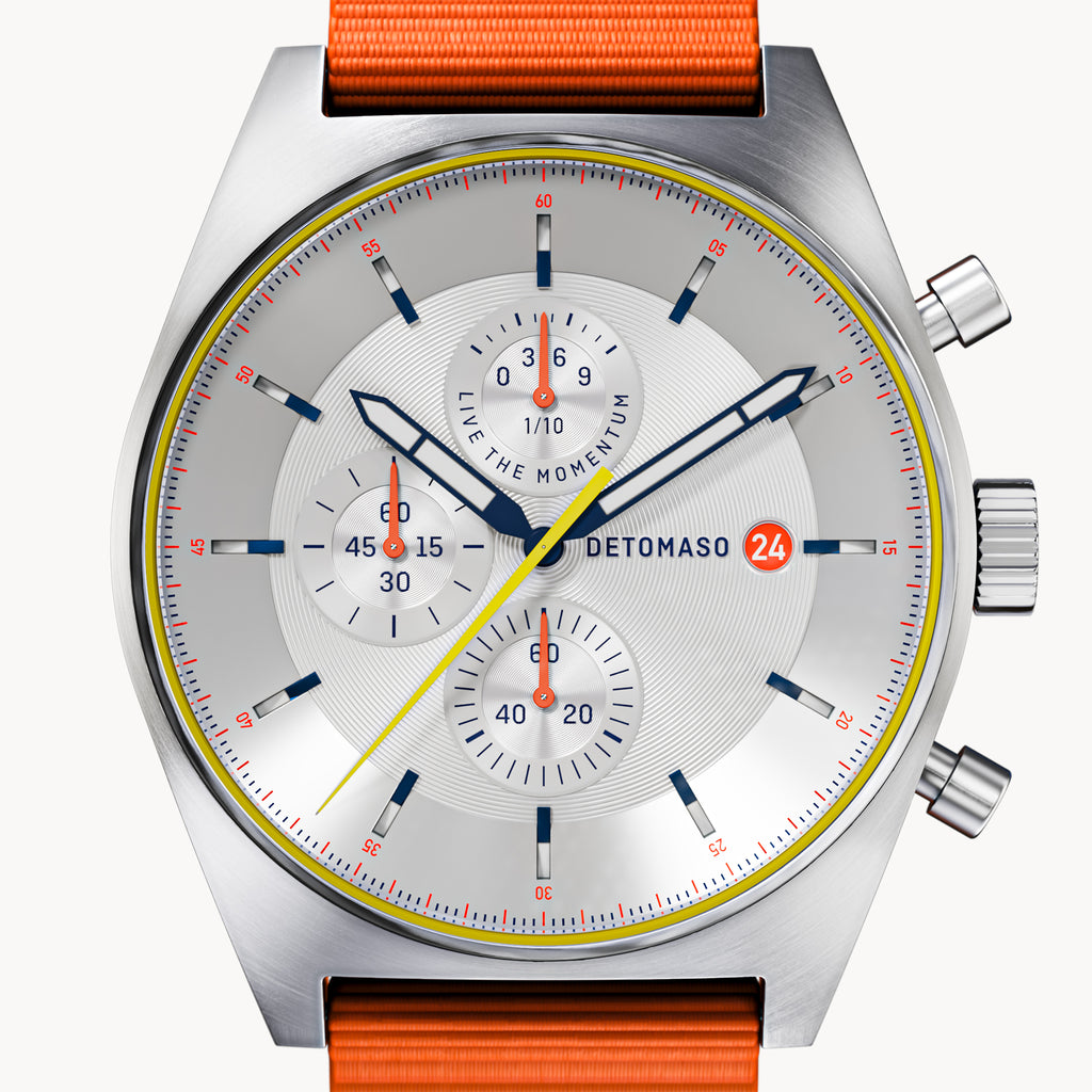 D10 CHRONOGRAPH LIMITED EDITION WHITE - Ocean Plastic Orange Woven - Detomaso Watches