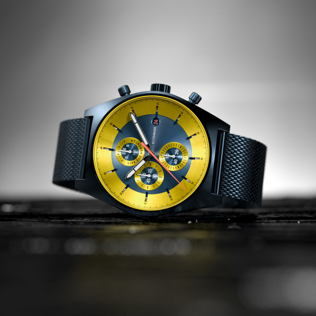 D10 CHRONOGRAPH LIMITED EDITION BLUE YELLOW - Mesh Dark blue Brushed - Detomaso Watches