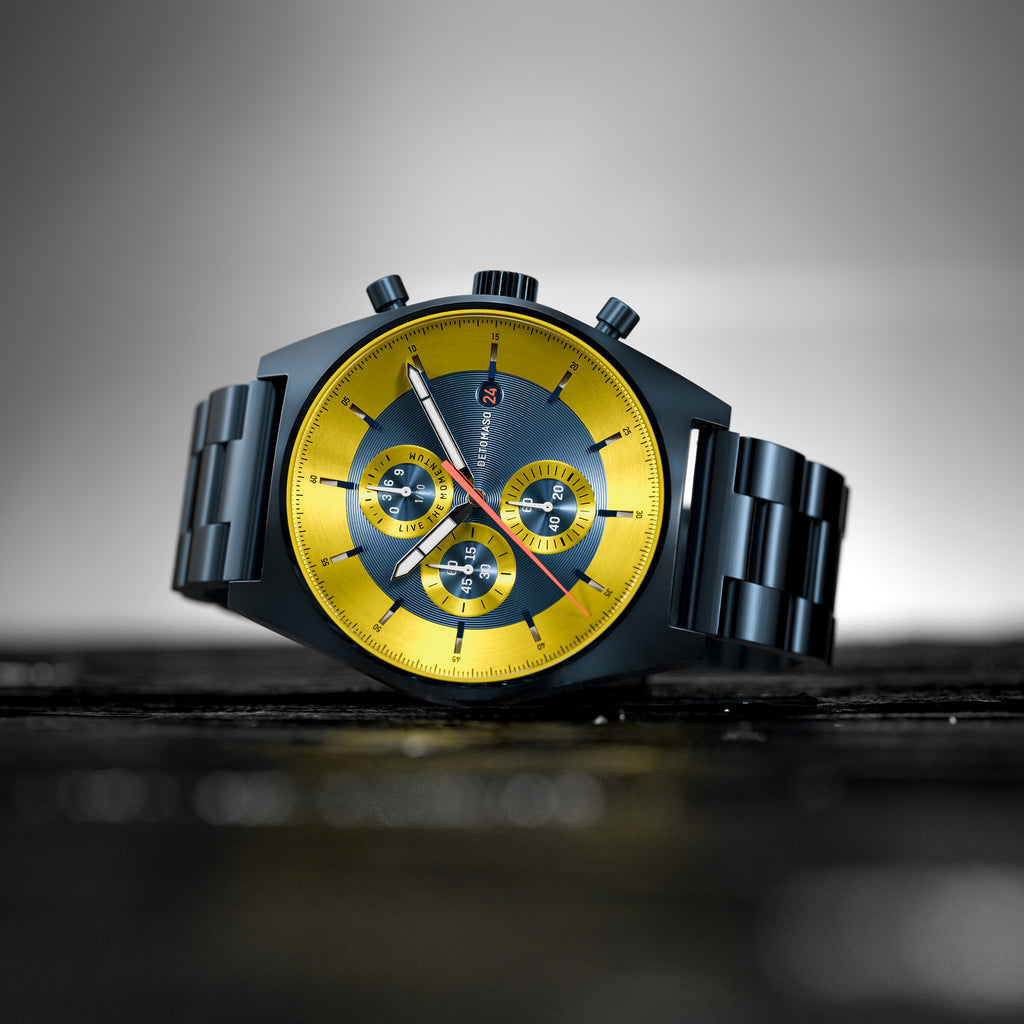 D10 CHRONOGRAPH LIMITED EDITION BLUE YELLOW - Stainless steel Dark blue Brushed - Detomaso Watches