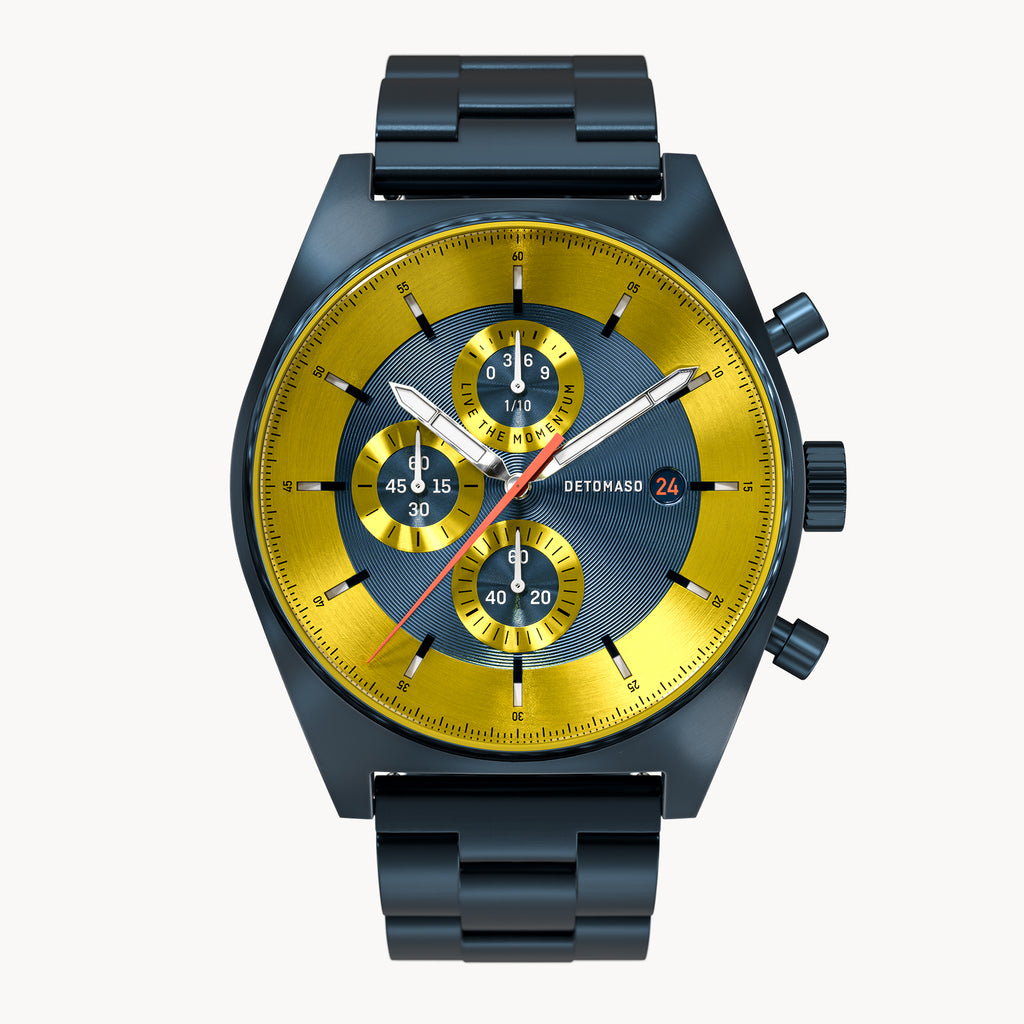D10 CHRONOGRAPH LIMITED EDITION BLUE YELLOW - Stainless steel Dark blue Brushed - Detomaso Watches