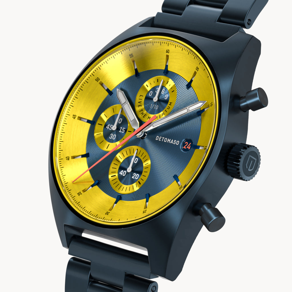 D10 CHRONOGRAPH LIMITED EDITION BLUE YELLOW - Stainless steel Dark blue Brushed - Detomaso Watches