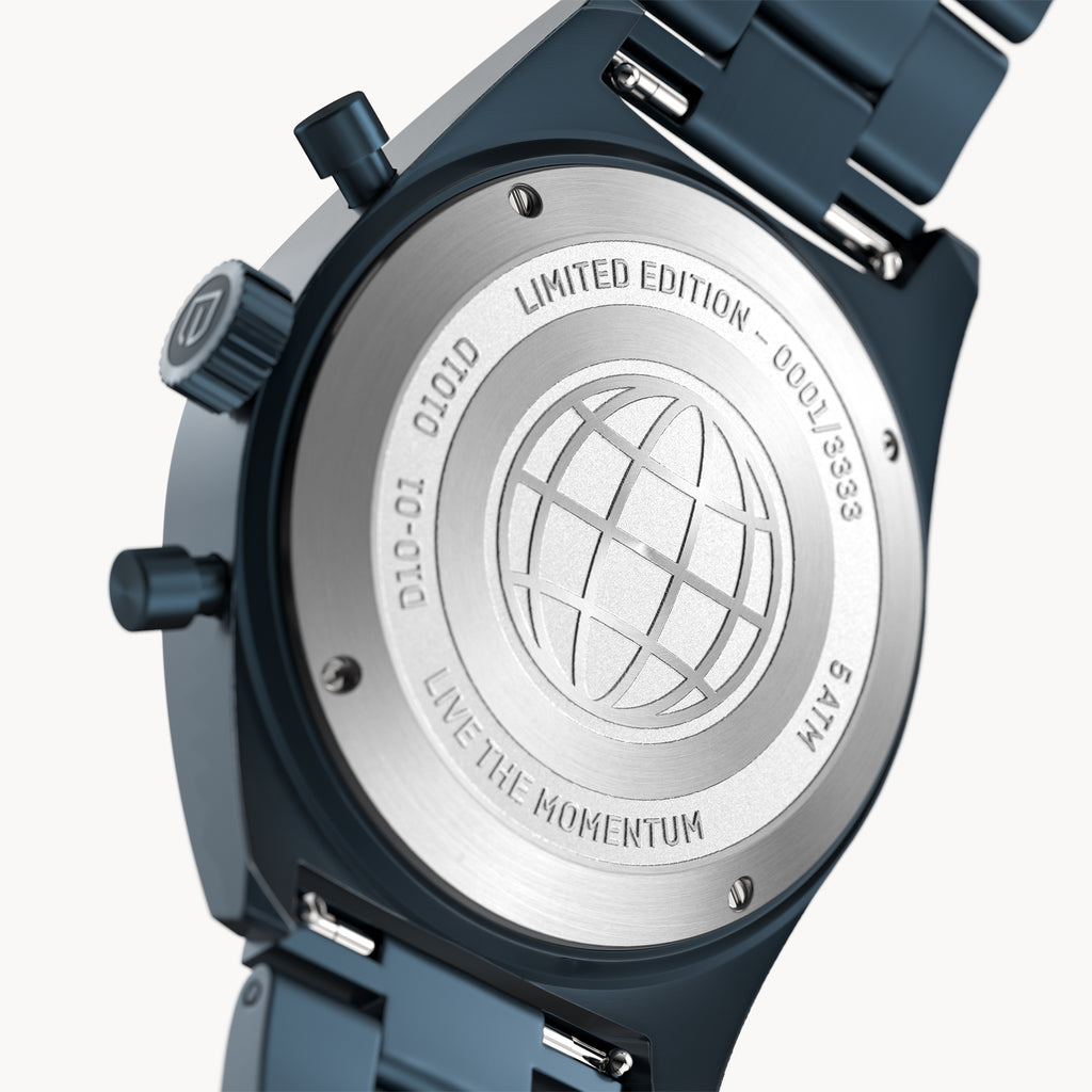 D10 CHRONOGRAPH LIMITED EDITION BLUE YELLOW - Stainless steel Dark blue Brushed - Detomaso Watches