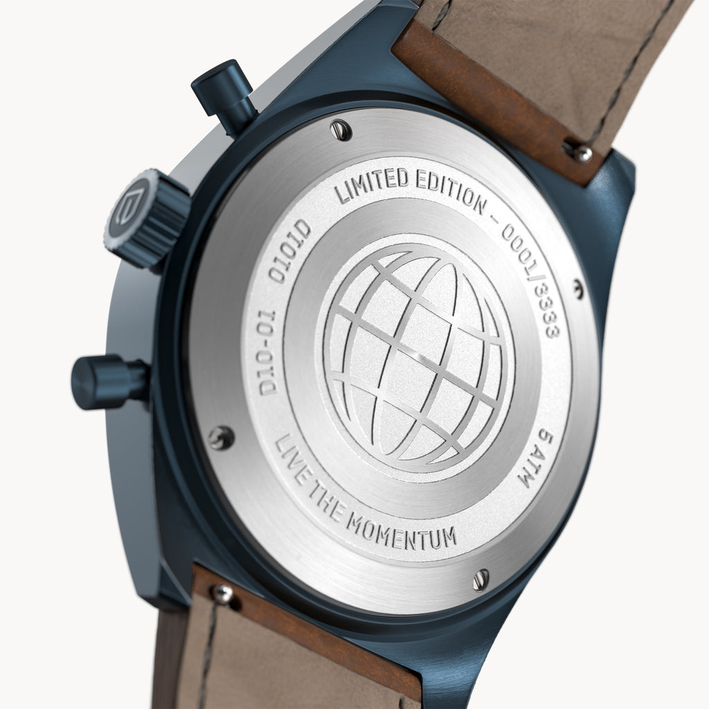 D10 CHRONOGRAPH LIMITED EDITION BLUE YELLOW - Leather Dark brown Venere - Detomaso Watches