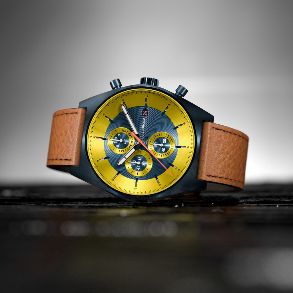 D10 CHRONOGRAPH LIMITED EDITION BLUE YELLOW - Leather Brown Venere - Detomaso Watches
