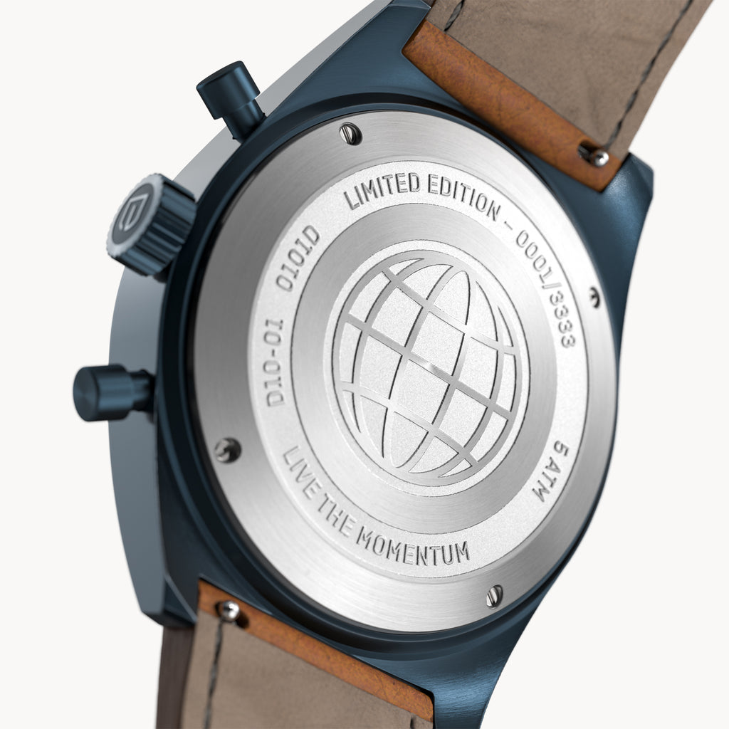 D10 CHRONOGRAPH LIMITED EDITION BLUE YELLOW - Leather Brown Venere - Detomaso Watches