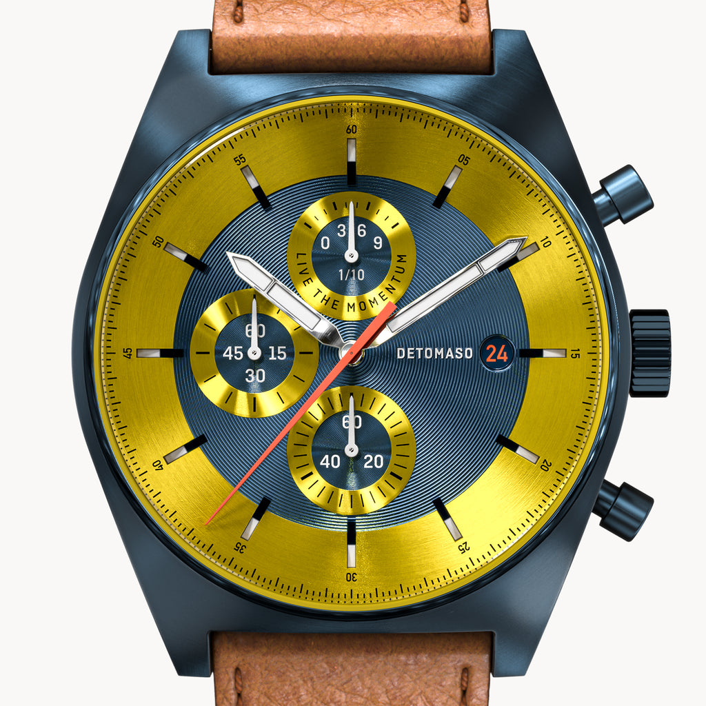 D10 CHRONOGRAPH LIMITED EDITION BLUE YELLOW - Leather Brown Venere - Detomaso Watches