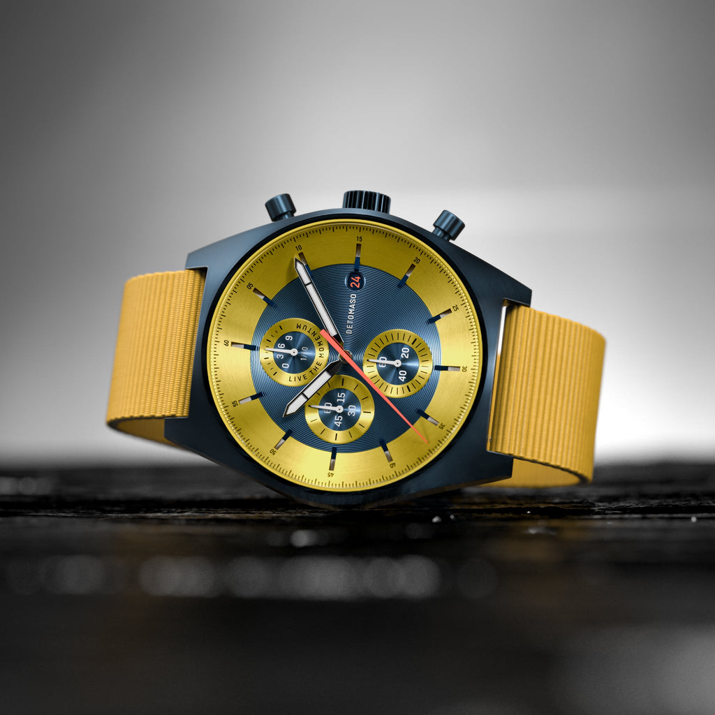 D10 CHRONOGRAPH LIMITED EDITION BLUE YELLOW - Ocean Plastic Yellow Woven - Detomaso Watches