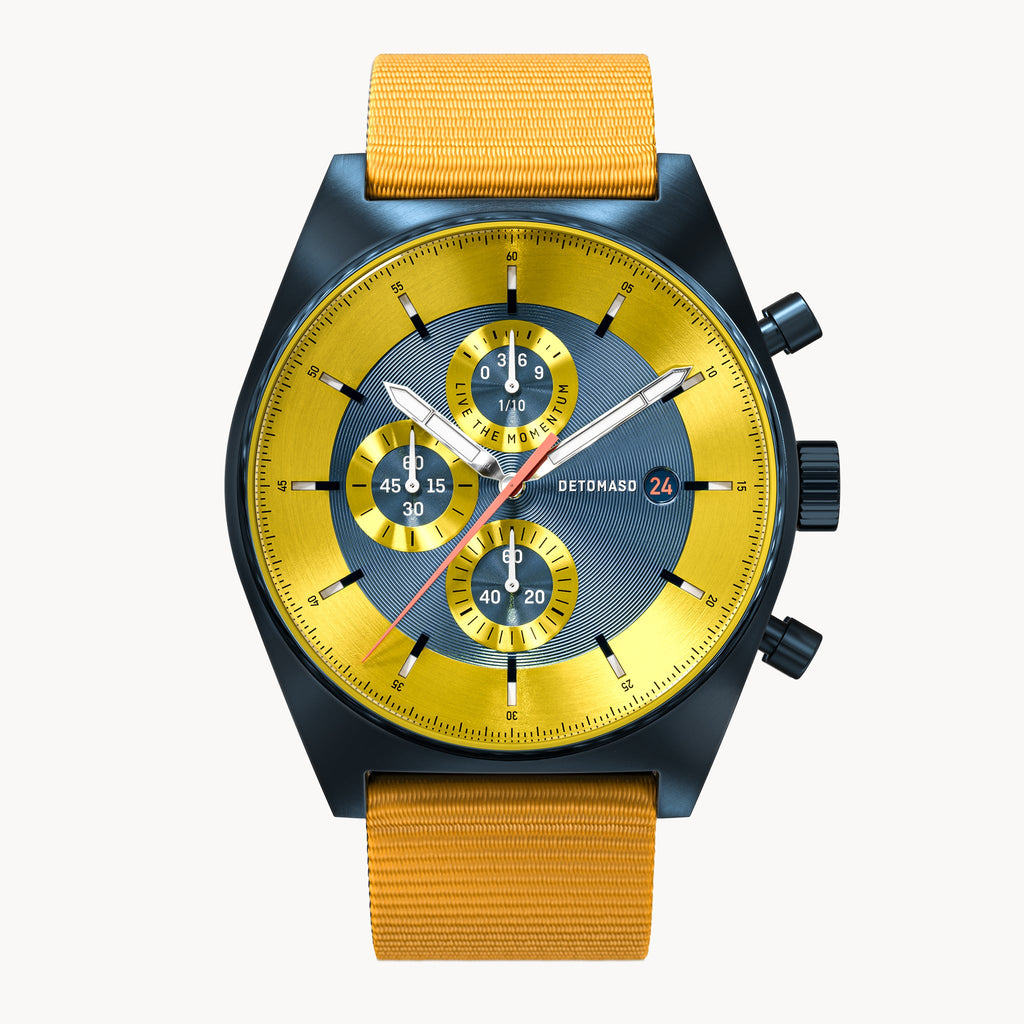 D10 CHRONOGRAPH LIMITED EDITION BLUE YELLOW - Ocean Plastic Yellow Woven - Detomaso Watches