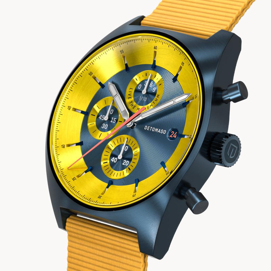 D10 CHRONOGRAPH LIMITED EDITION BLUE YELLOW - Ocean Plastic Yellow Woven - Detomaso Watches