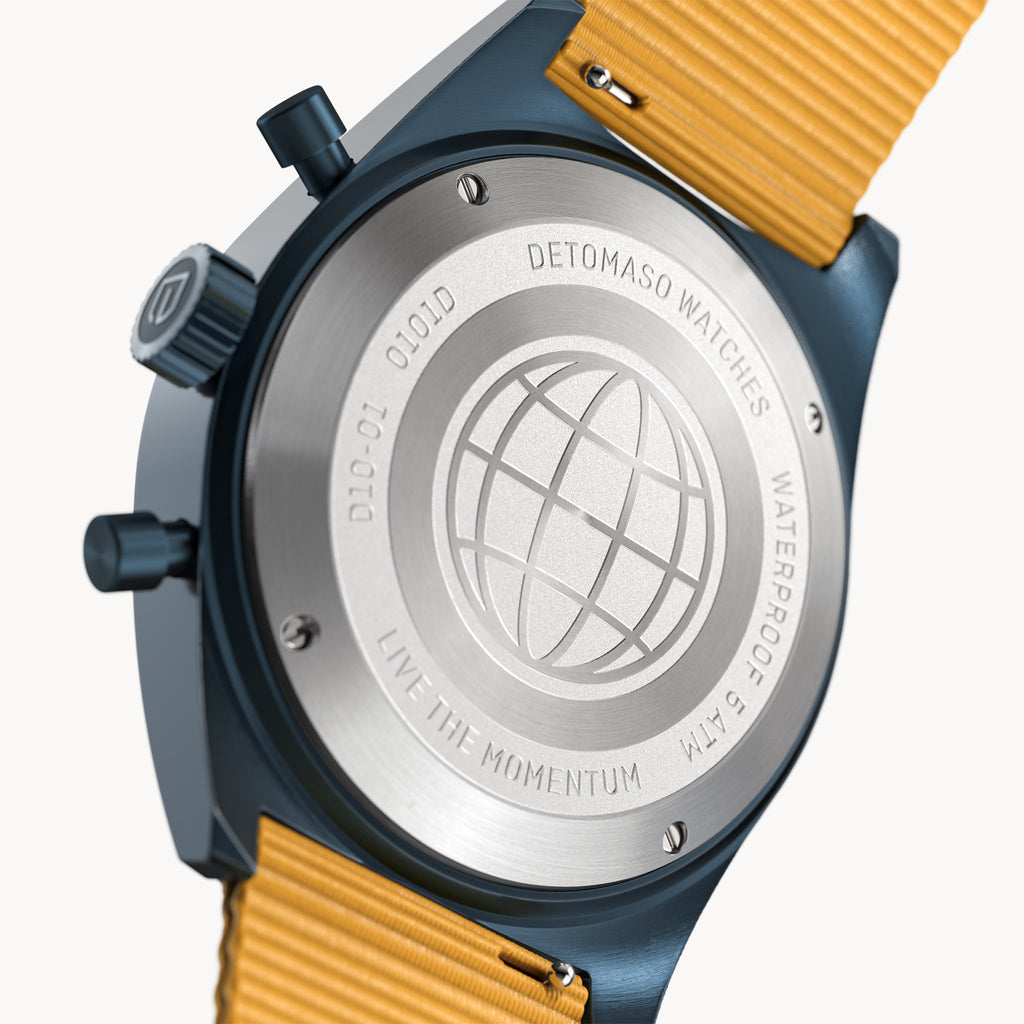 D10 CHRONOGRAPH LIMITED EDITION BLUE YELLOW - Ocean Plastic Yellow Woven - Detomaso Watches