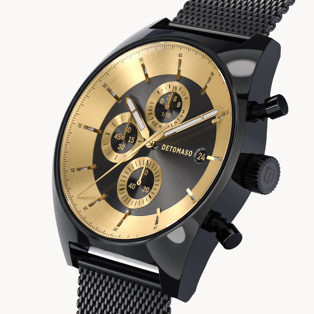 D10 CHRONOGRAPH NOBILE NERO - Mesh Black Glossy - Detomaso Watches