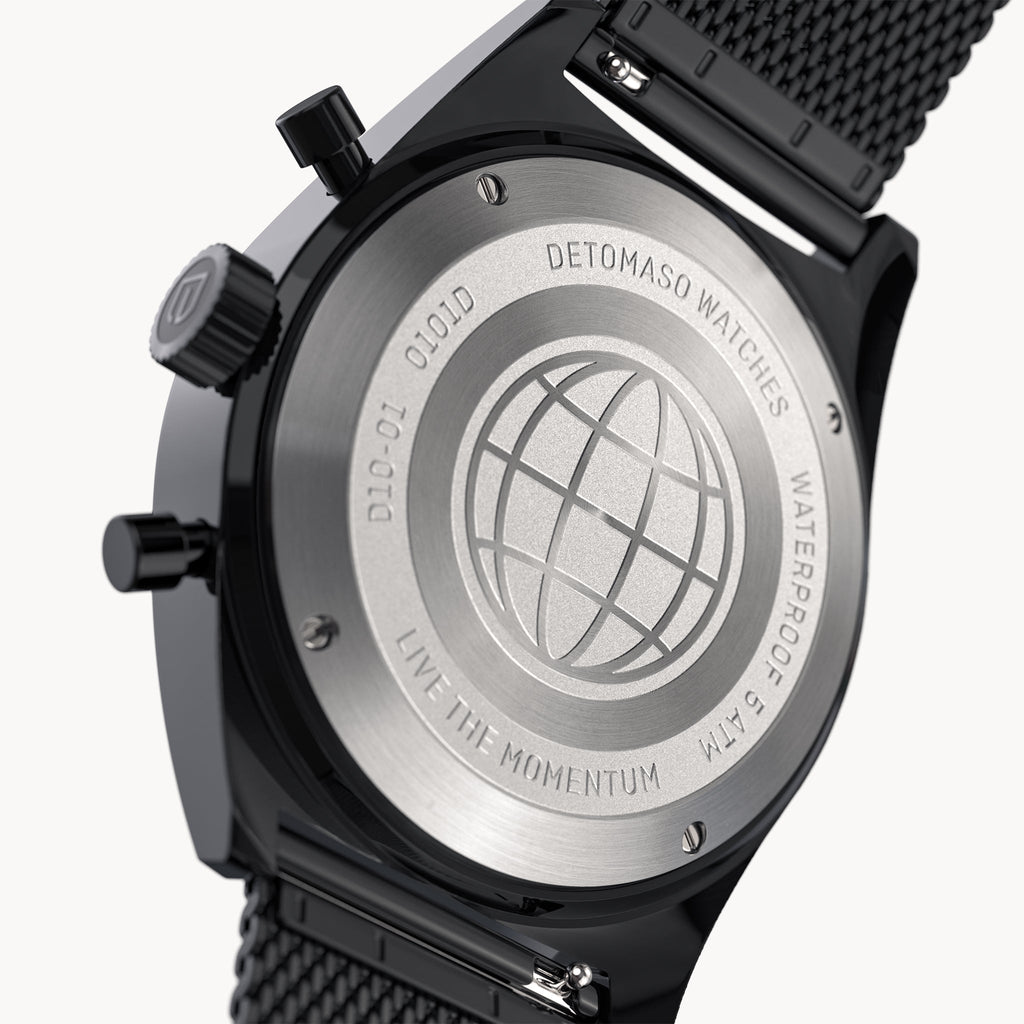 D10 CHRONOGRAPH NOBILE NERO - Mesh Black Glossy - Detomaso Watches