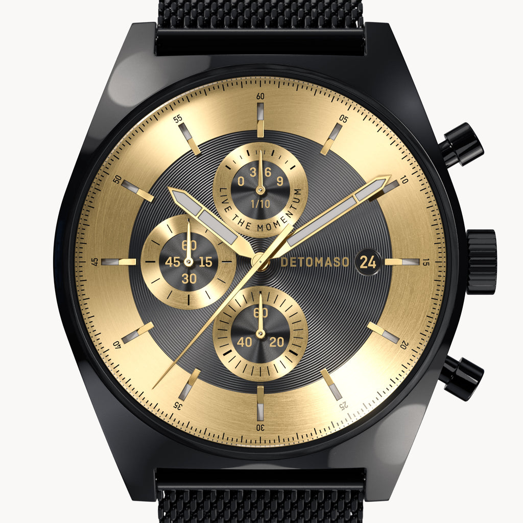 D10 CHRONOGRAPH NOBILE NERO - Mesh Black Glossy - Detomaso Watches