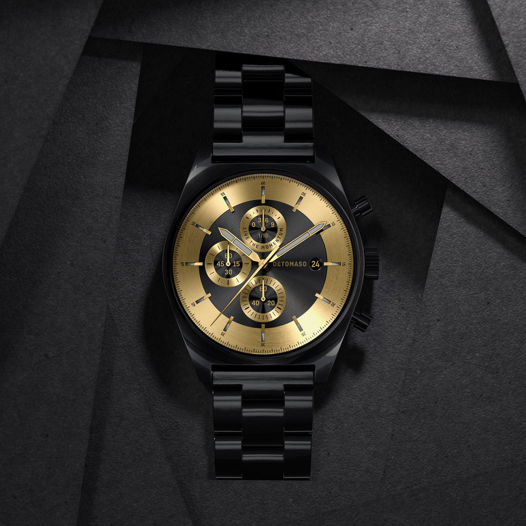 D10 CHRONOGRAPH NOBILE NERO - Stainless Steel Black Glossy - Detomaso Watches