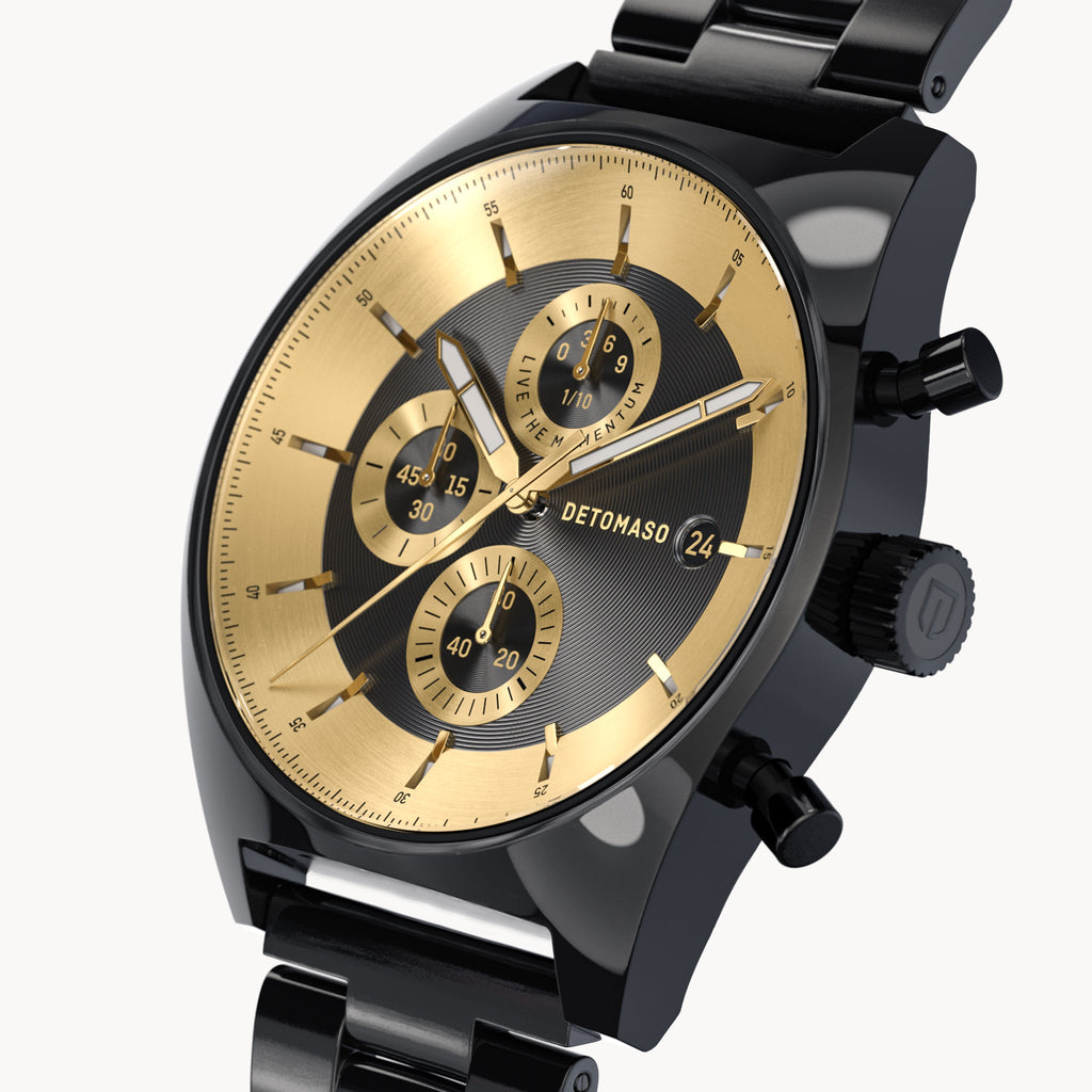 D10 CHRONOGRAPH NOBILE NERO - Stainless Steel Black Glossy - Detomaso Watches