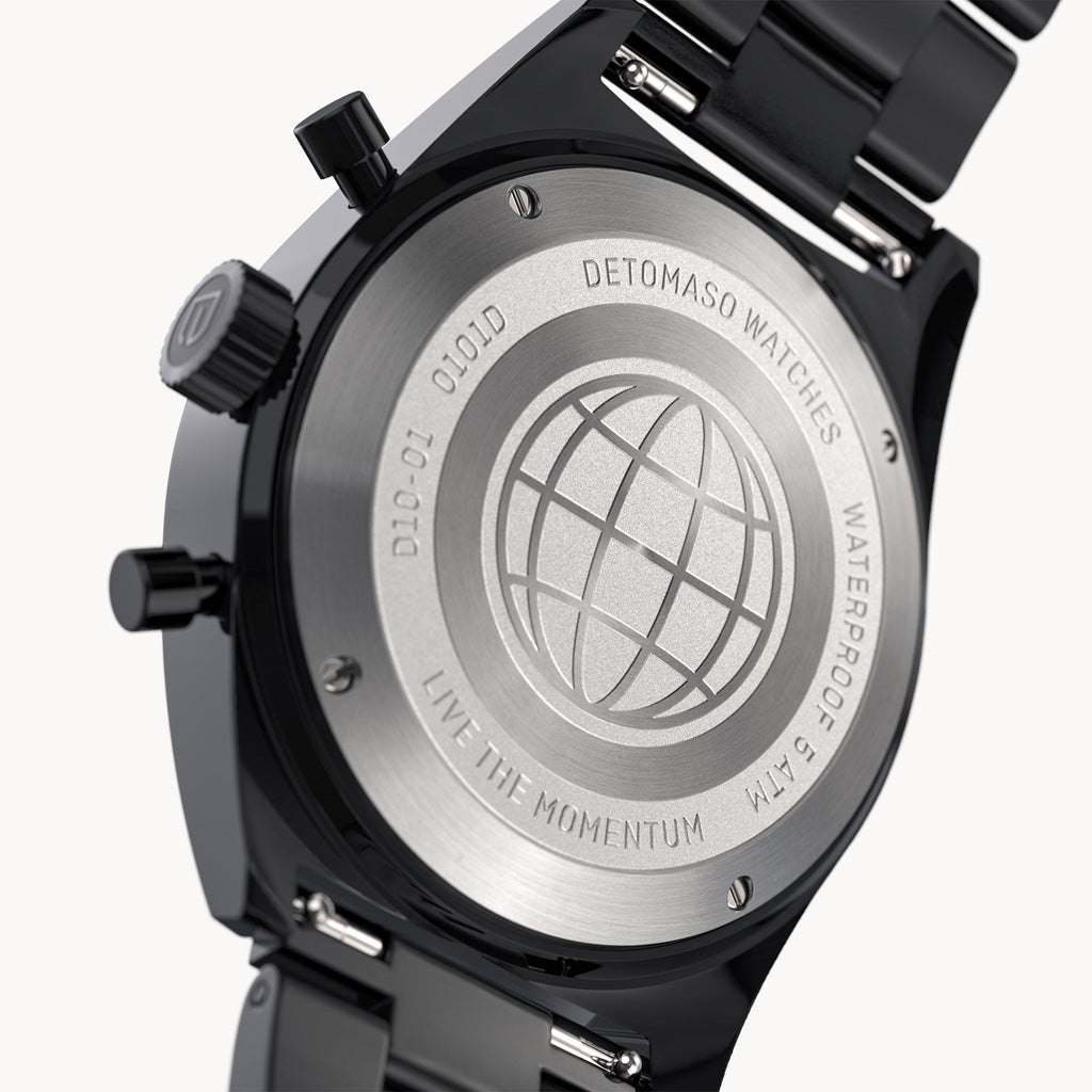 D10 CHRONOGRAPH NOBILE NERO - Stainless Steel Black Glossy - Detomaso Watches