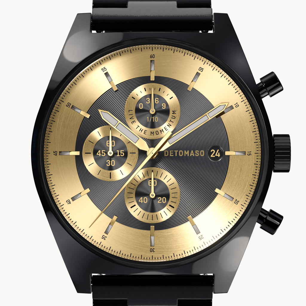 D10 CHRONOGRAPH NOBILE NERO - Stainless Steel Black Glossy - Detomaso Watches