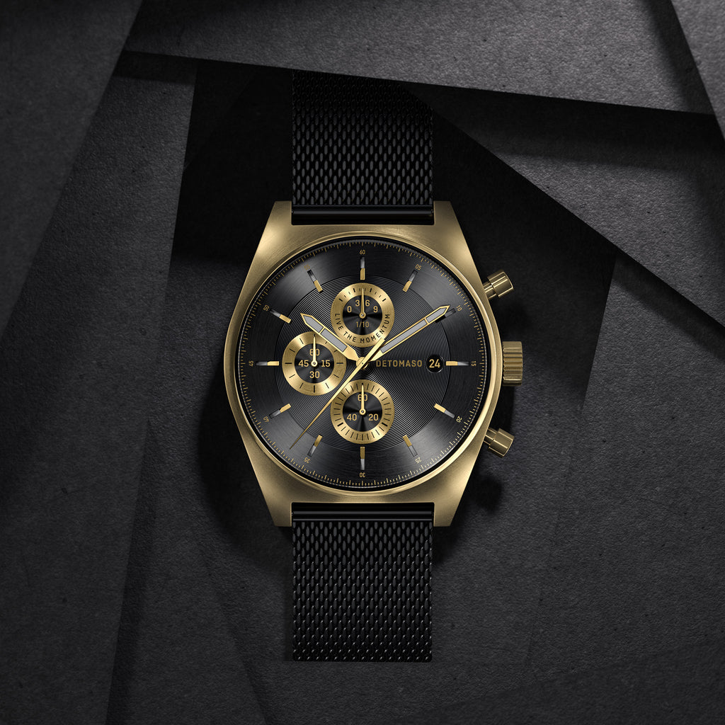D10 CHRONOGRAPH NOBILE ORO - Mesh Black Brushed Matte - Detomaso Watches