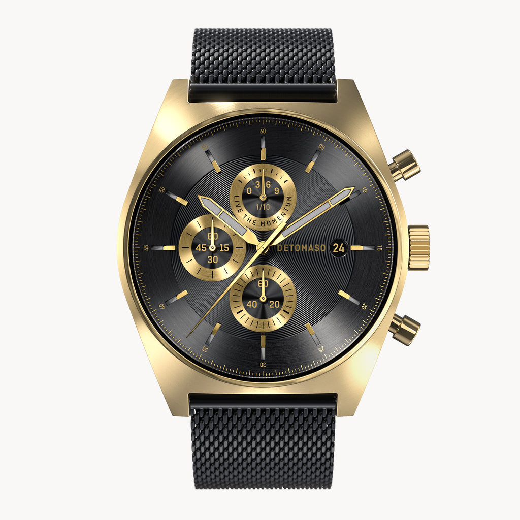 D10 CHRONOGRAPH NOBILE ORO - Mesh Black Brushed Matte - Detomaso Watches
