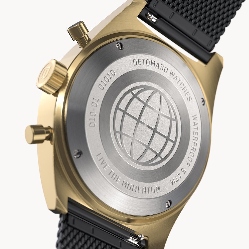 D10 CHRONOGRAPH NOBILE ORO - Mesh Black Brushed Matte - Detomaso Watches