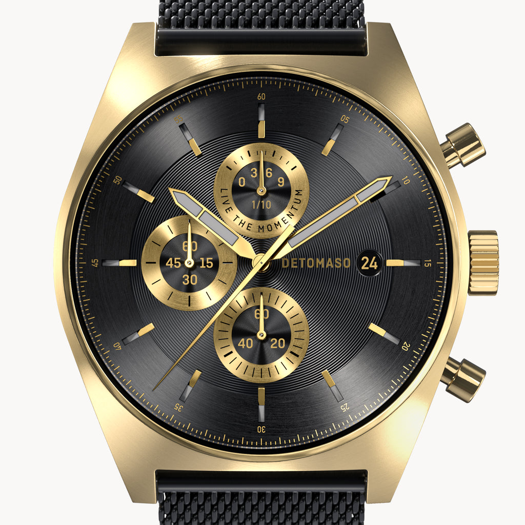D10 CHRONOGRAPH NOBILE ORO - Mesh Black Brushed Matte - Detomaso Watches