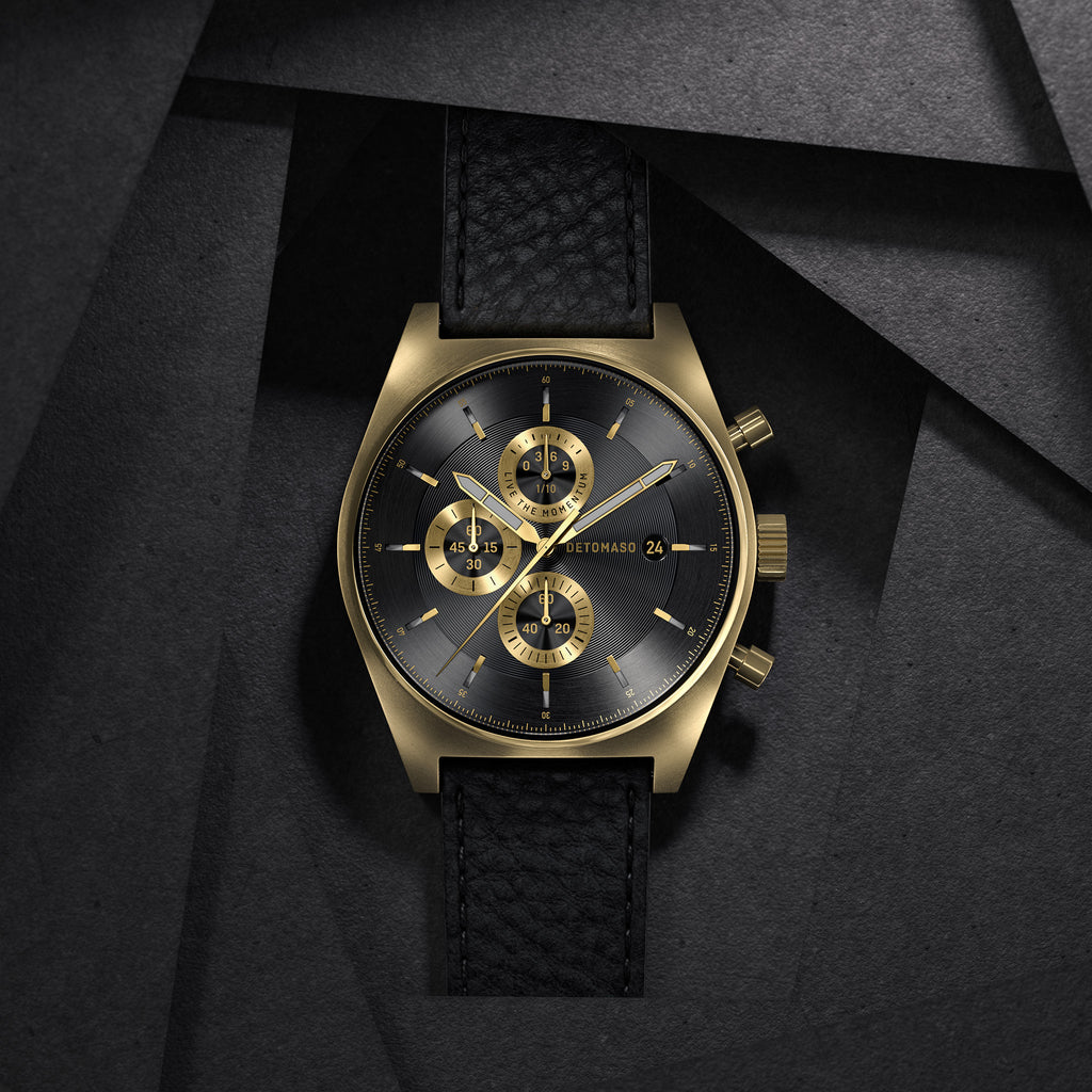 D10 CHRONOGRAPH NOBILE ORO - Leather Black Venere - Detomaso Watches