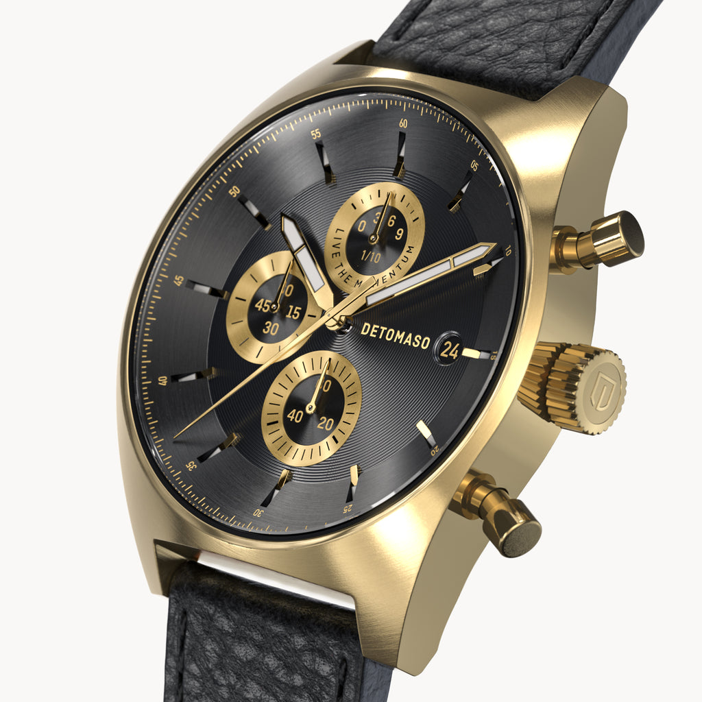D10 CHRONOGRAPH NOBILE ORO - Leather Black Venere - Detomaso Watches