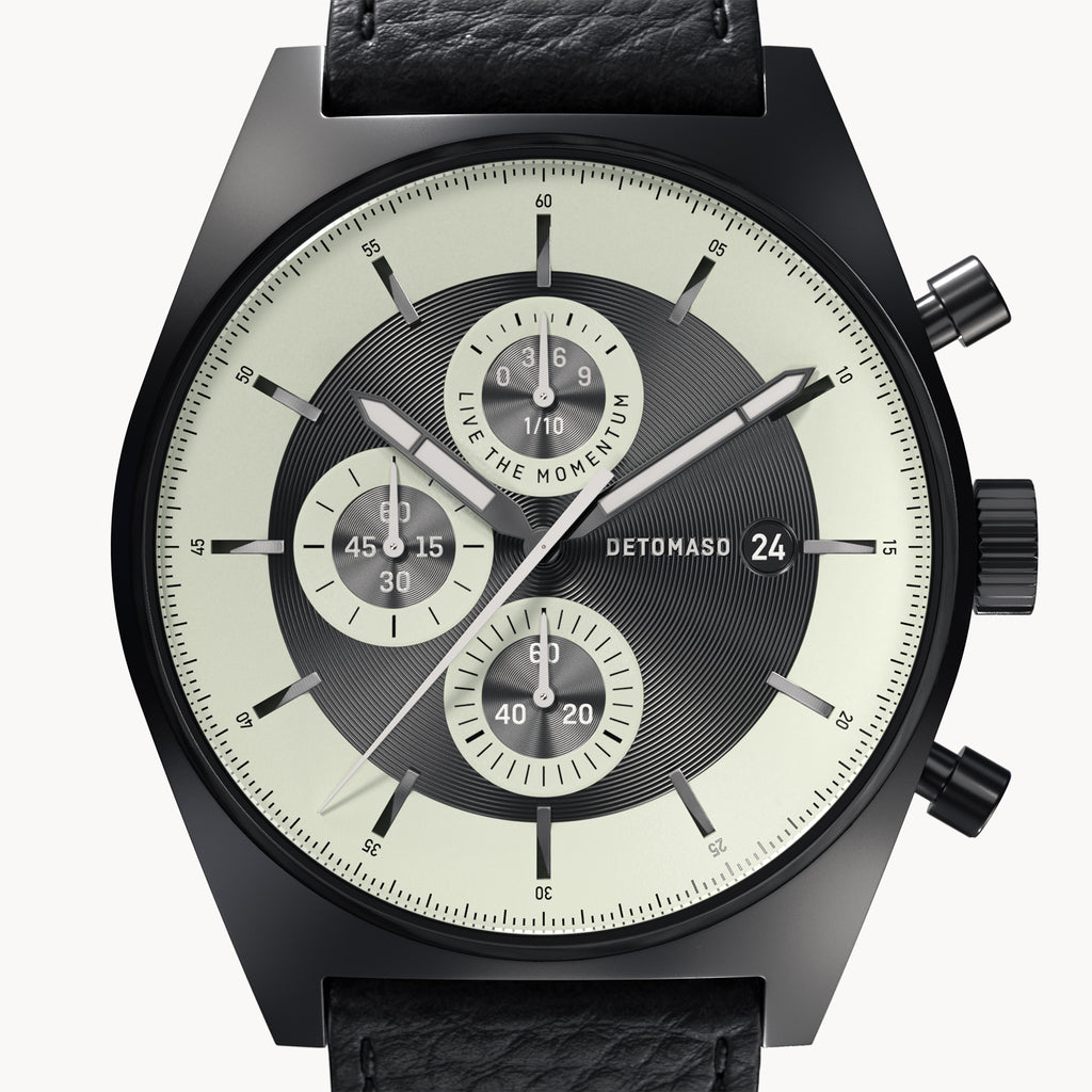 D10 CHRONOGRAPH LIMITED EDITION NOTTURNO NERO - Leather Black Venere - Detomaso Watches