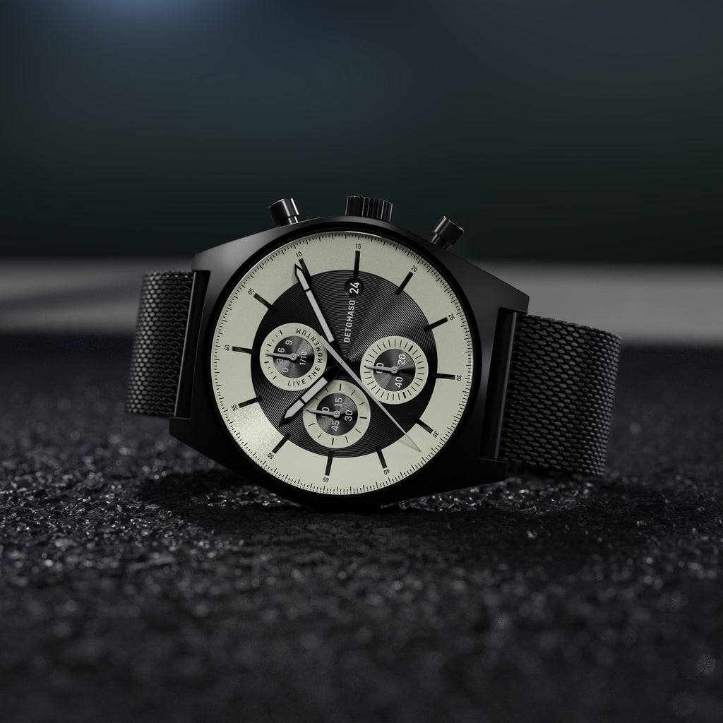 D10 CHRONOGRAPH LIMITED EDITION NOTTURNO NERO - Mesh Black Matte - Detomaso Watches