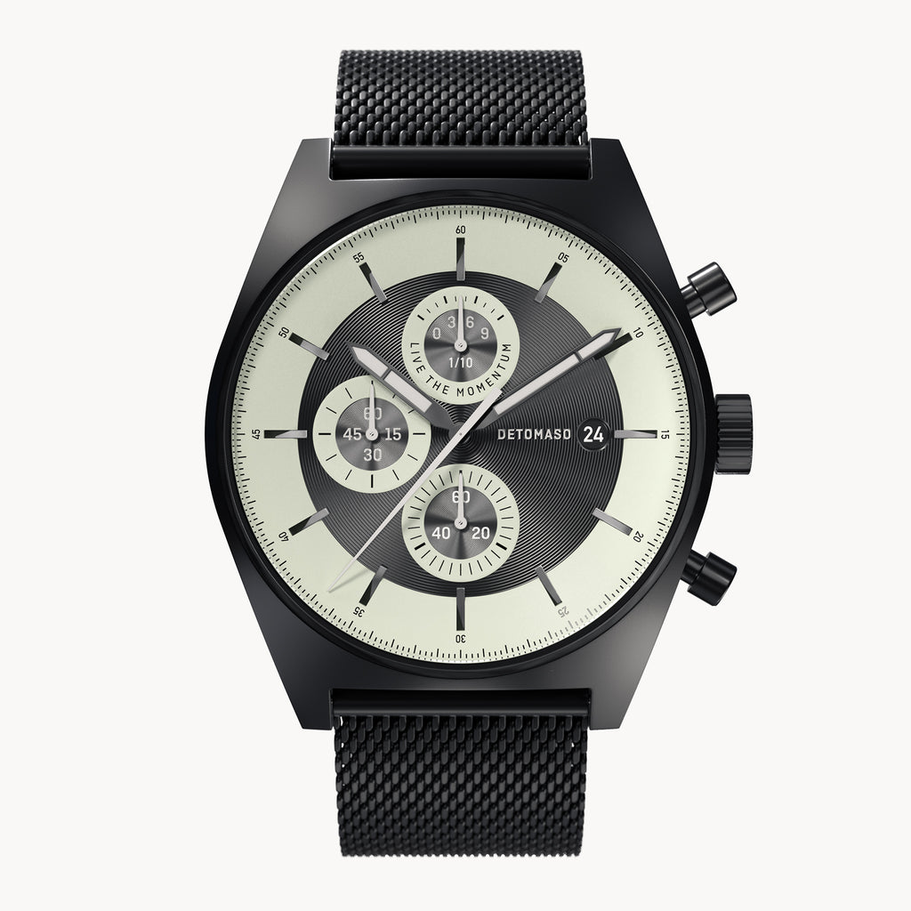 D10 CHRONOGRAPH LIMITED EDITION NOTTURNO NERO - Mesh Black Matte - Detomaso Watches