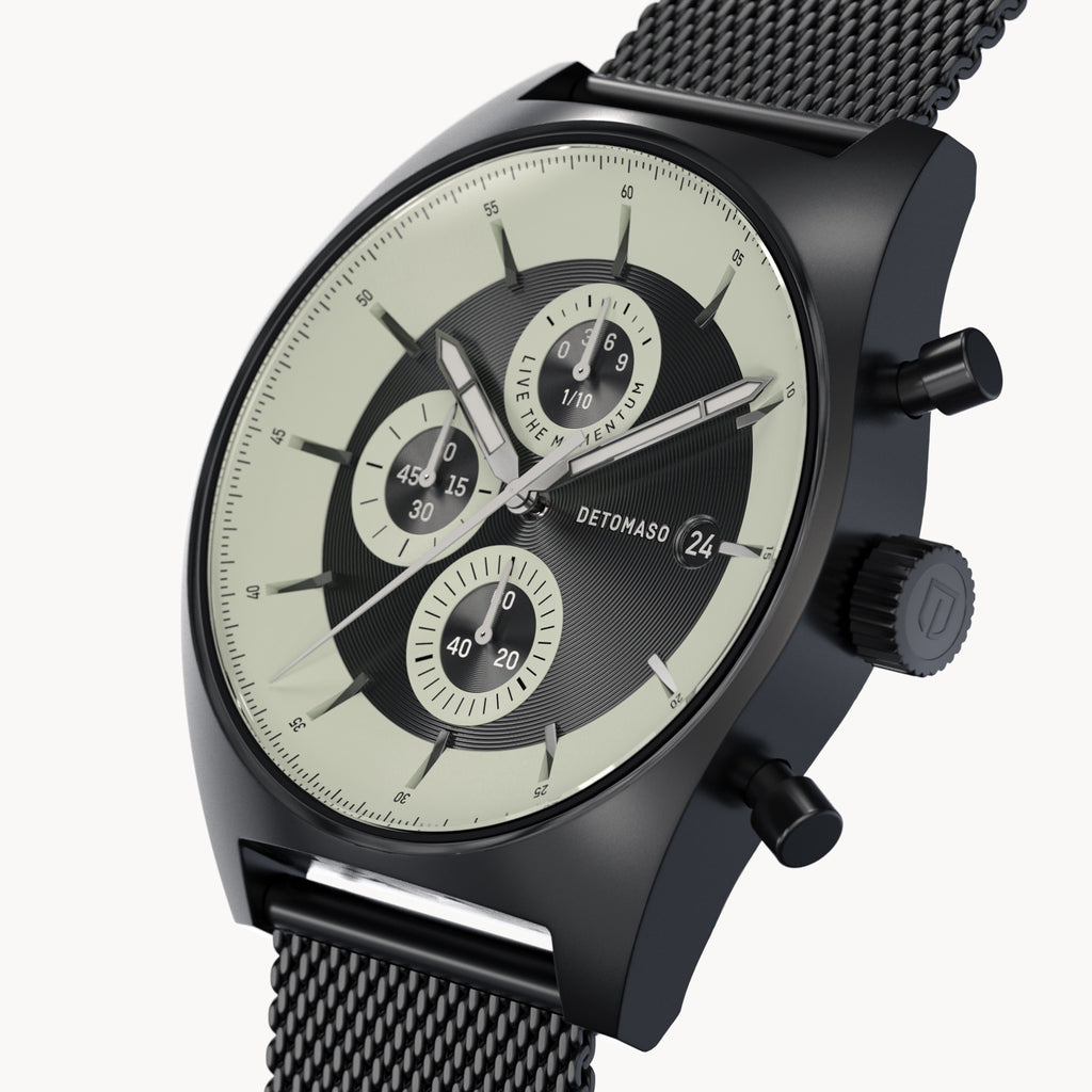 D10 CHRONOGRAPH LIMITED EDITION NOTTURNO NERO - Mesh Black Matte - Detomaso Watches