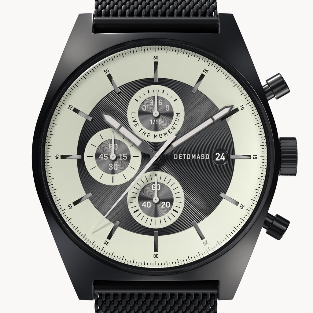D10 CHRONOGRAPH LIMITED EDITION NOTTURNO NERO - Mesh Black Matte - Detomaso Watches