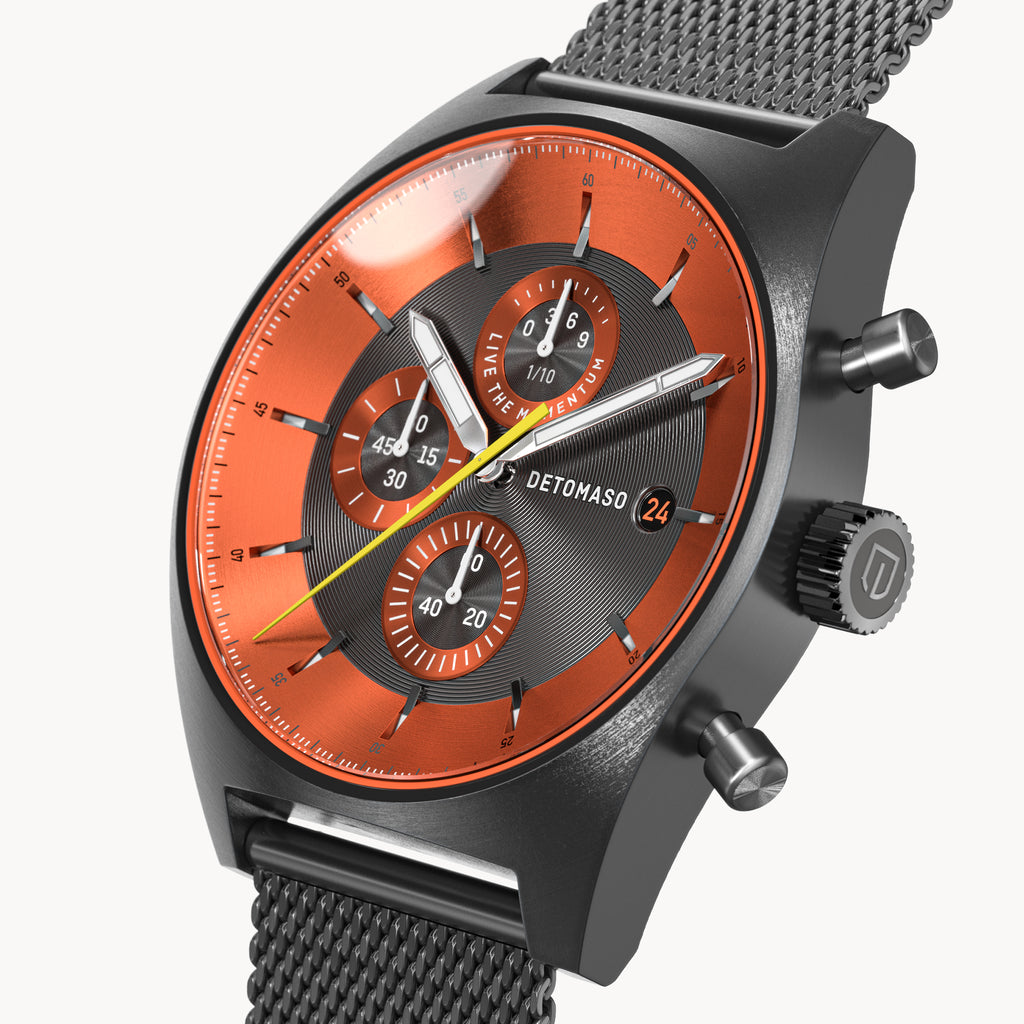 D10 CHRONOGRAPH GRAY ORANGE - Mesh Gray Brushed - Detomaso Watches