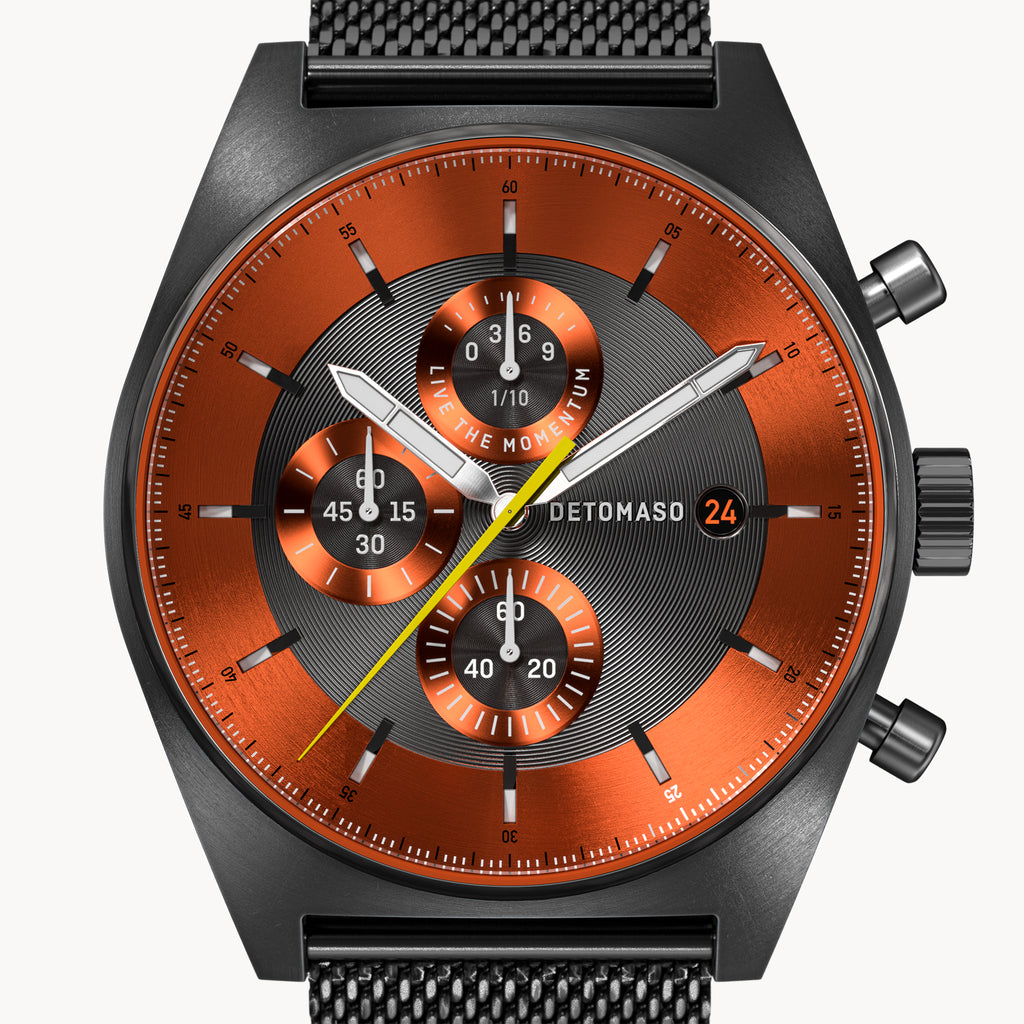 D10 CHRONOGRAPH GRAY ORANGE - Mesh Gray Brushed - Detomaso Watches