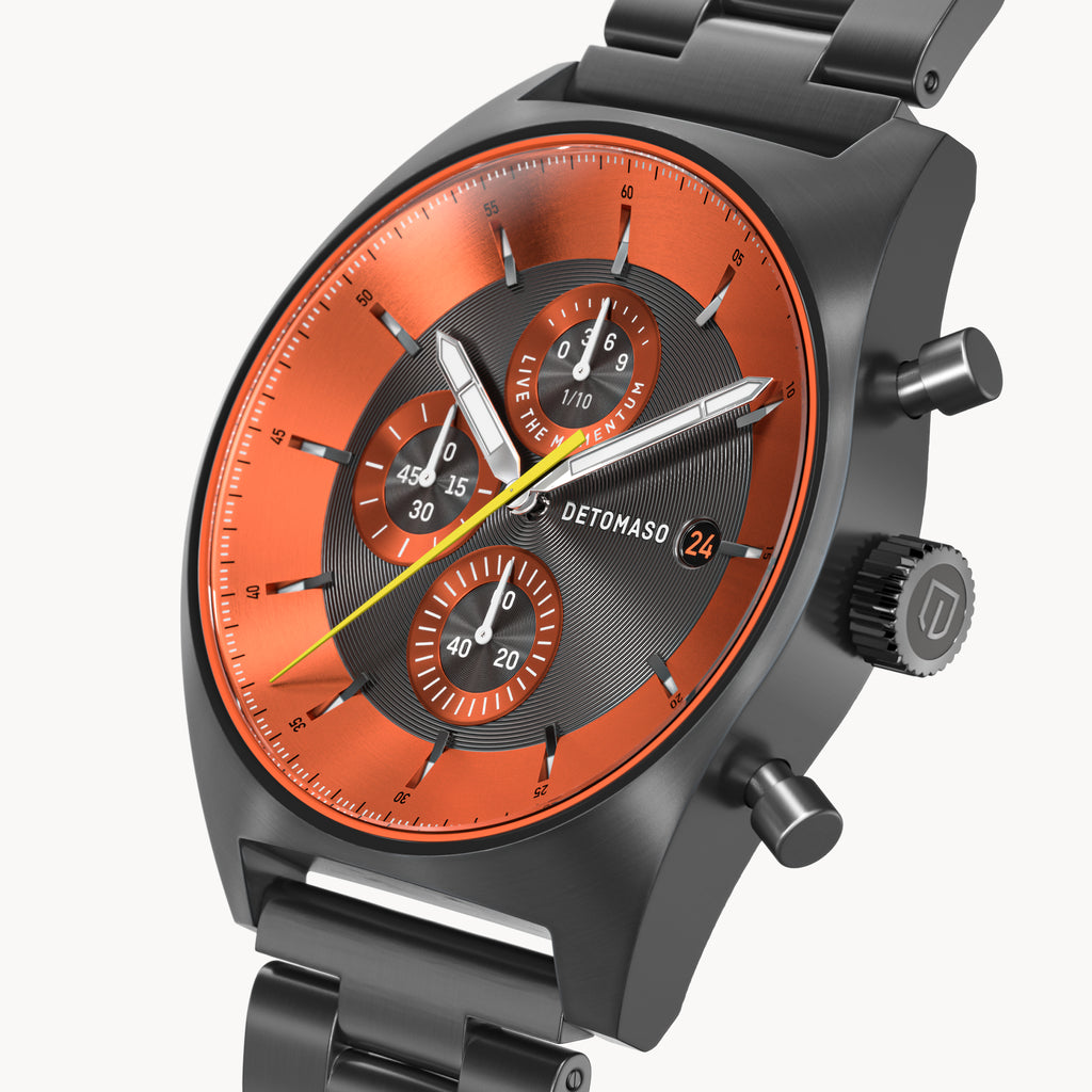 D10 CHRONOGRAPH GRAY ORANGE - Stainless steel Gray Brushed - Detomaso Watches